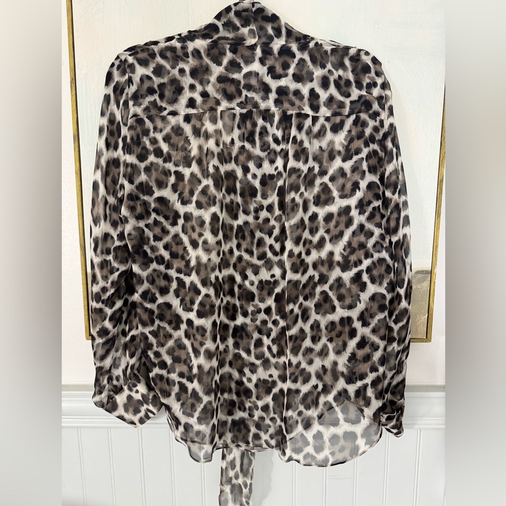 LES COPAINS Silk Cheetah Animal Print Button Down Blouse Size M - Picture 4 of 5